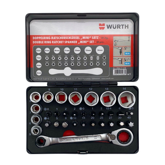 Wurth Mini Double Ring Ratchet Spanner Set - 31 pieces